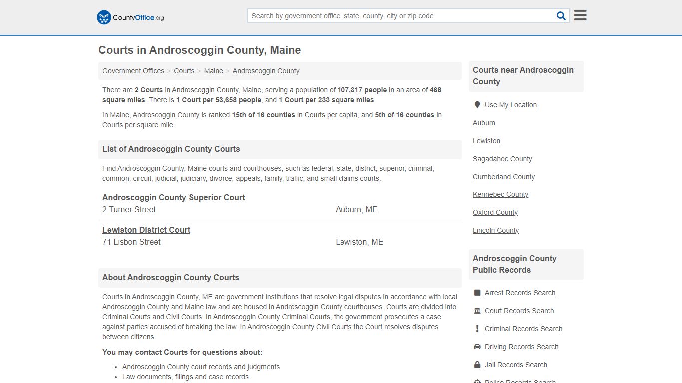 Courts - Androscoggin County, ME (Court Records & Calendars)